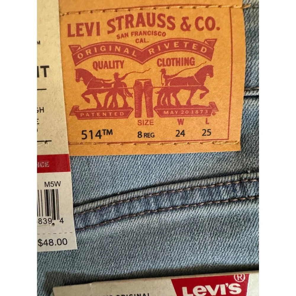 NWT Levis 514 Slim Fit Boys 24x25 Light Wash Performance Jeans